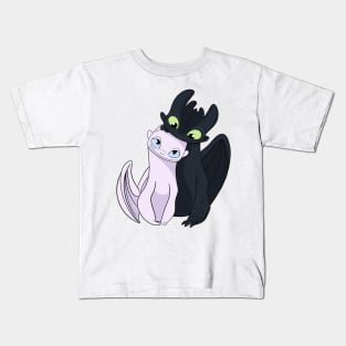 Couple dragons, toothless and light fury in love, fanart how to train your dragon Kids T-Shirt